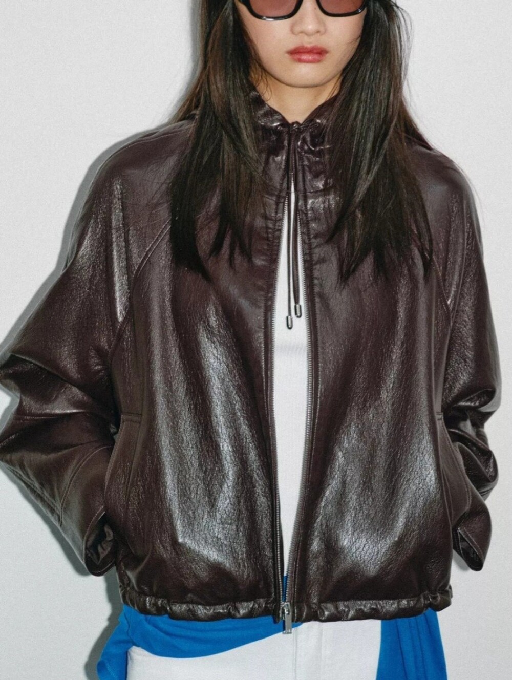 Zara Women's Hooded Dark Brown Leather Zip-Front Jacket Faux Leather Size S
